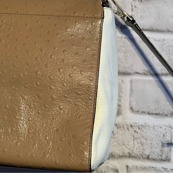 ♠️Kate Spade Houston Street Maria Brown Ivory Foldover Ostrich Shoulder Bag - Picture 4 of 16